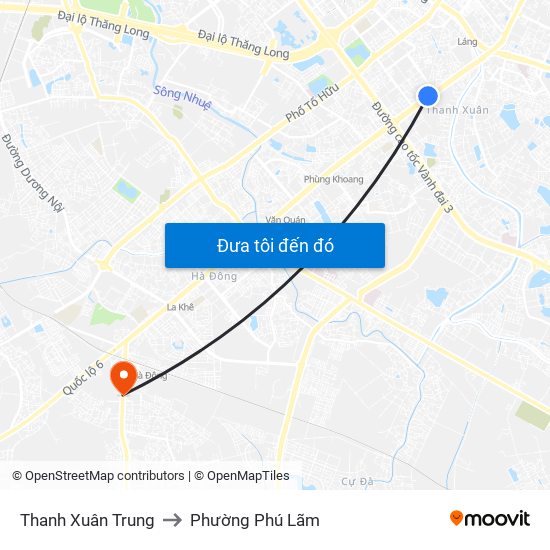 Thanh Xuân Trung to Phường Phú Lãm map