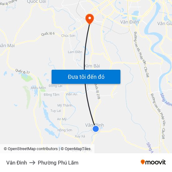 Vân Đình to Phường Phú Lãm map