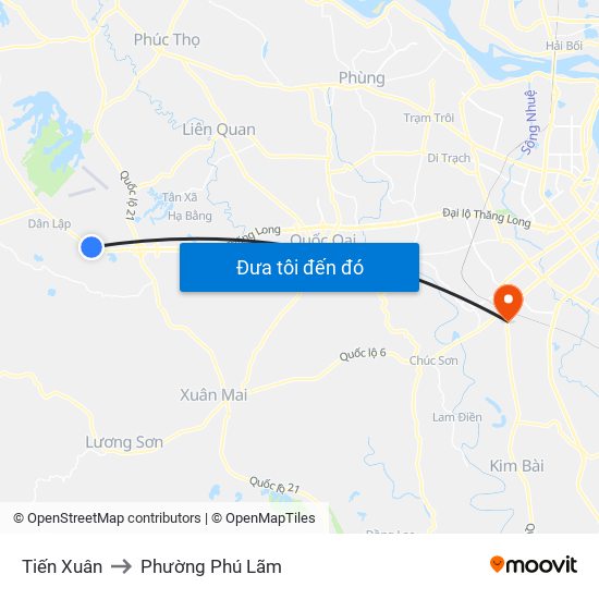 Tiến Xuân to Phường Phú Lãm map