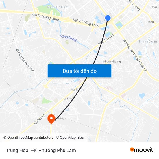 Trung Hoà to Phường Phú Lãm map