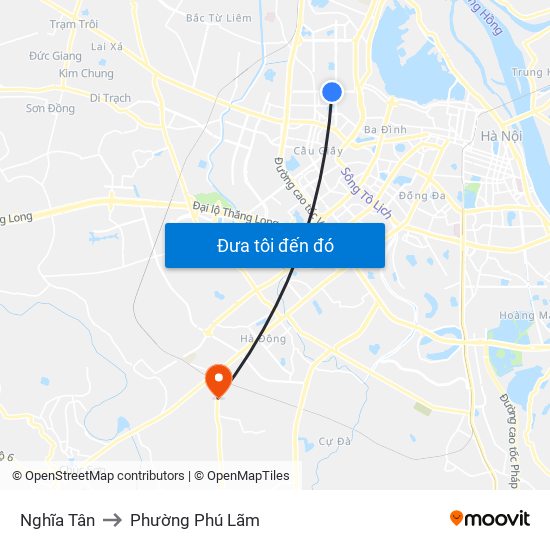 Nghĩa Tân to Phường Phú Lãm map