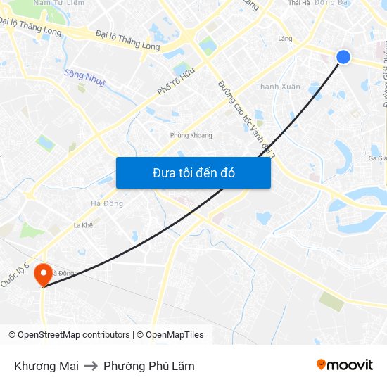 Khương Mai to Phường Phú Lãm map