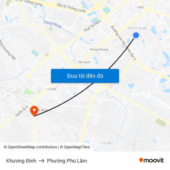 Khương Đình to Phường Phú Lãm map