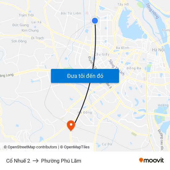 Cổ Nhuế 2 to Phường Phú Lãm map