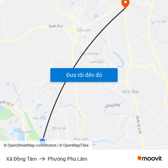 Xã Đồng Tâm to Phường Phú Lãm map