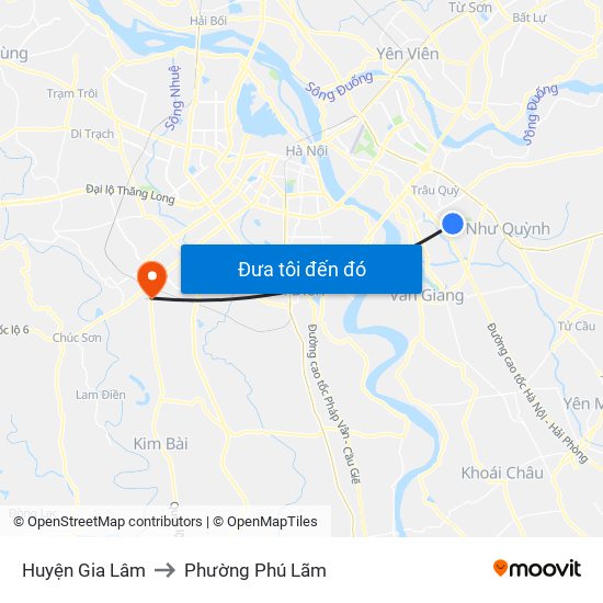 Huyện Gia Lâm to Phường Phú Lãm map