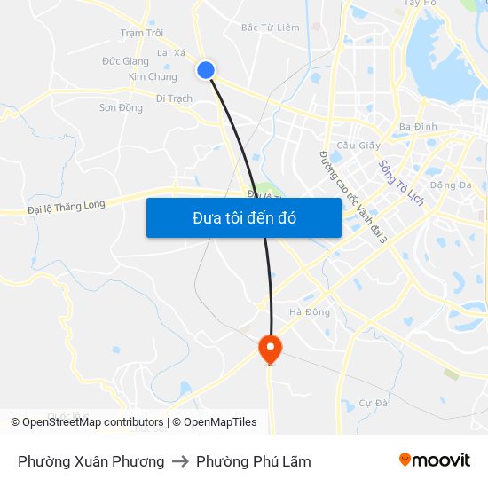 Phường Xuân Phương to Phường Phú Lãm map