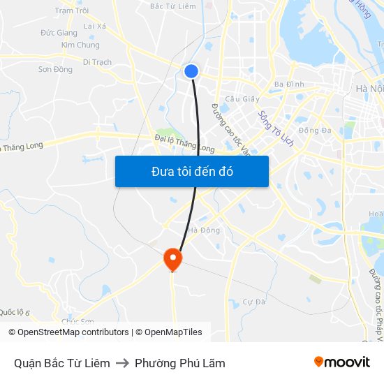 Quận Bắc Từ Liêm to Phường Phú Lãm map