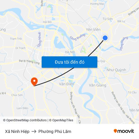 Xã Ninh Hiệp to Phường Phú Lãm map