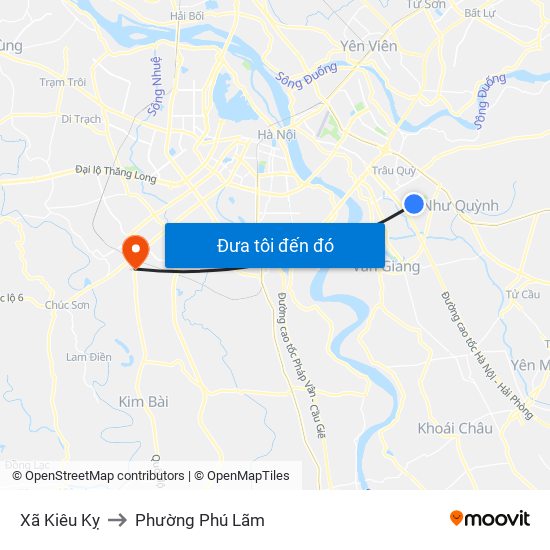 Xã Kiêu Kỵ to Phường Phú Lãm map