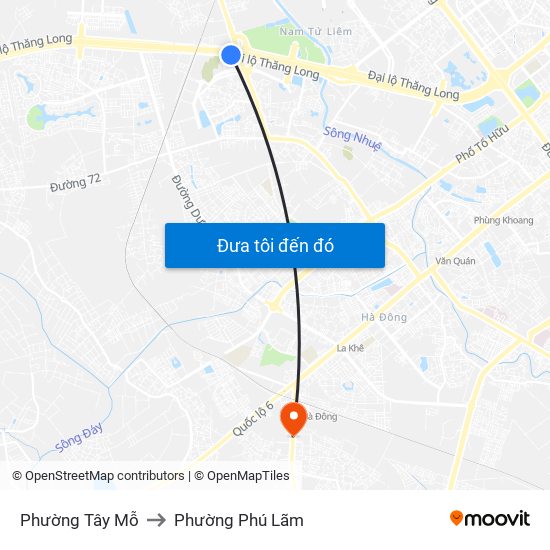 Phường Tây Mỗ to Phường Phú Lãm map