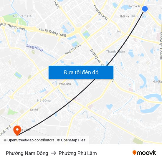 Phường Nam Đồng to Phường Phú Lãm map