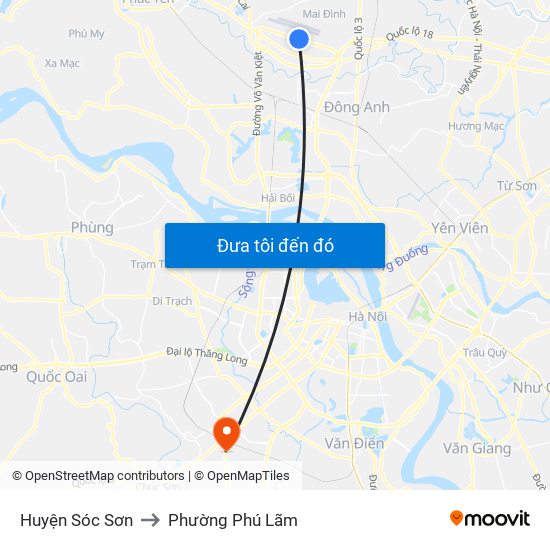 Huyện Sóc Sơn to Phường Phú Lãm map