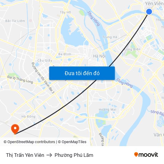 Thị Trấn Yên Viên to Phường Phú Lãm map