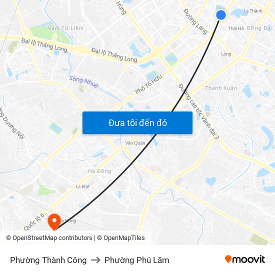 Phường Thành Công to Phường Phú Lãm map