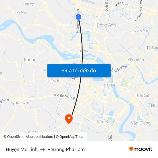 Huyện Mê Linh to Phường Phú Lãm map