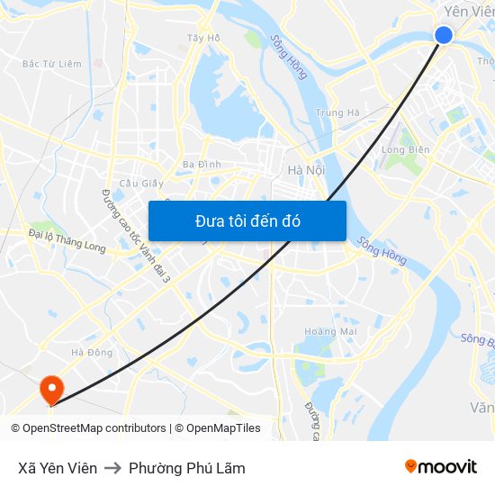 Xã Yên Viên to Phường Phú Lãm map