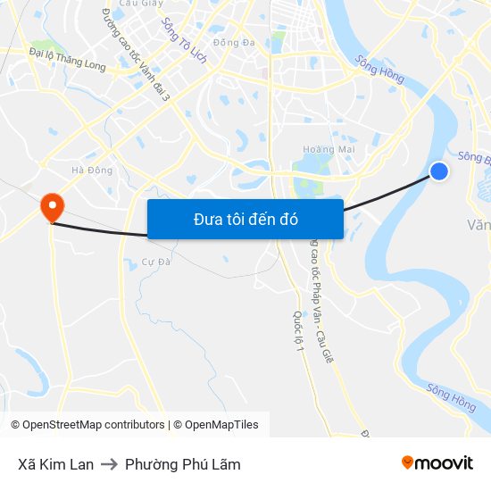 Xã Kim Lan to Phường Phú Lãm map