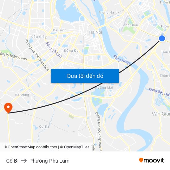 Cổ Bi to Phường Phú Lãm map