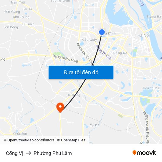 Cống Vị to Phường Phú Lãm map