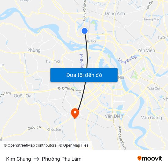 Kim Chung to Phường Phú Lãm map