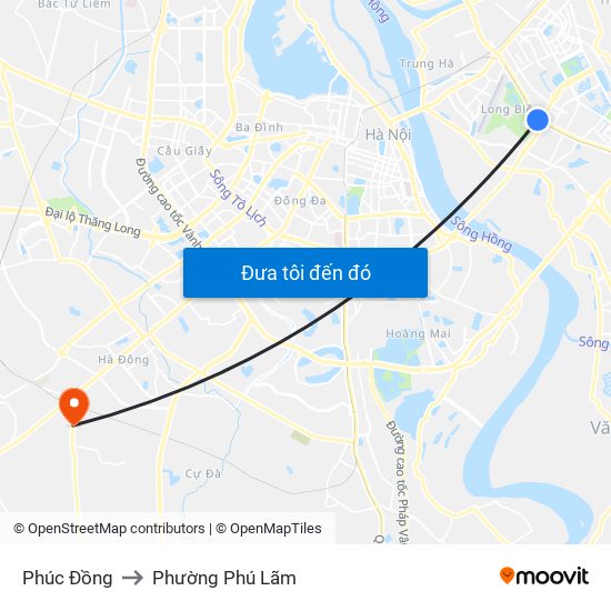 Phúc Đồng to Phường Phú Lãm map