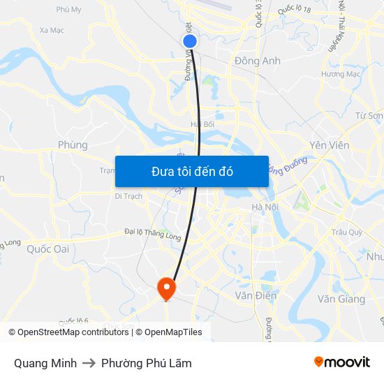 Quang Minh to Phường Phú Lãm map