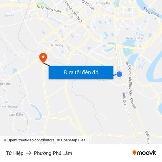 Tứ Hiệp to Phường Phú Lãm map