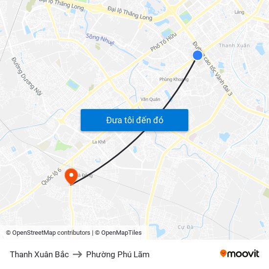 Thanh Xuân Bắc to Phường Phú Lãm map