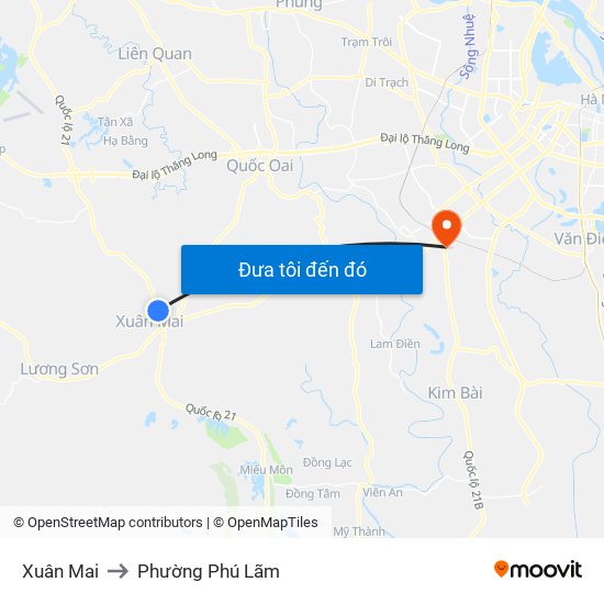 Xuân Mai to Phường Phú Lãm map