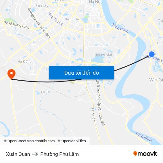 Xuân Quan to Phường Phú Lãm map