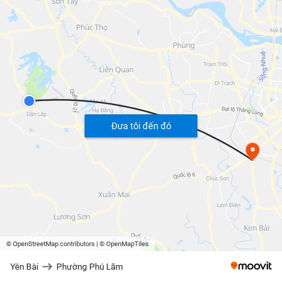 Yên Bài to Phường Phú Lãm map