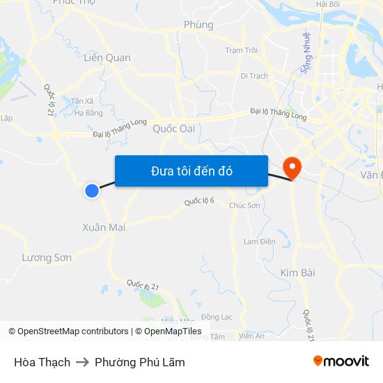 Hòa Thạch to Phường Phú Lãm map