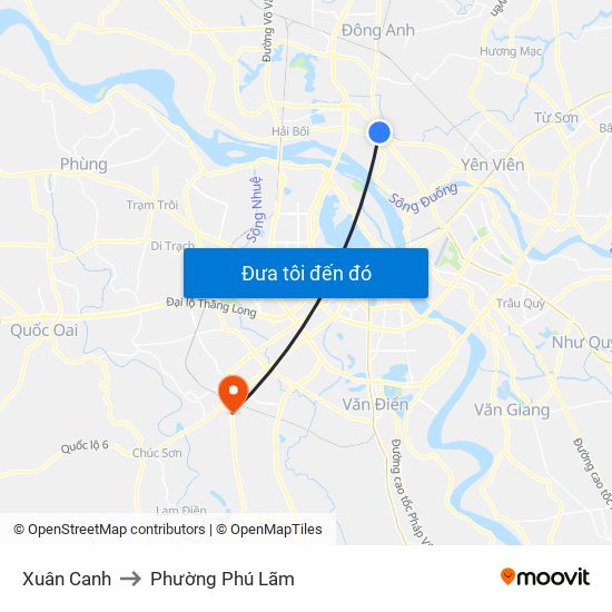 Xuân Canh to Phường Phú Lãm map