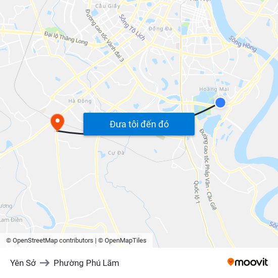 Yên Sở to Phường Phú Lãm map