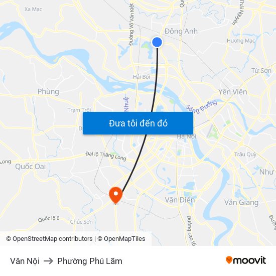 Vân Nội to Phường Phú Lãm map