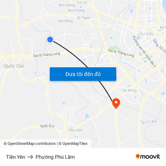 Tiền Yên to Phường Phú Lãm map