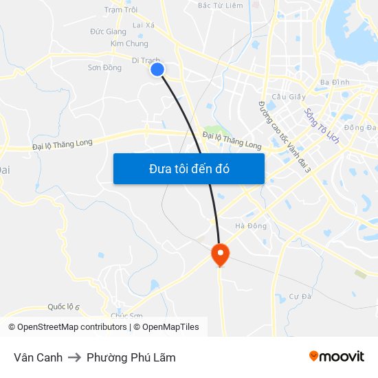 Vân Canh to Phường Phú Lãm map