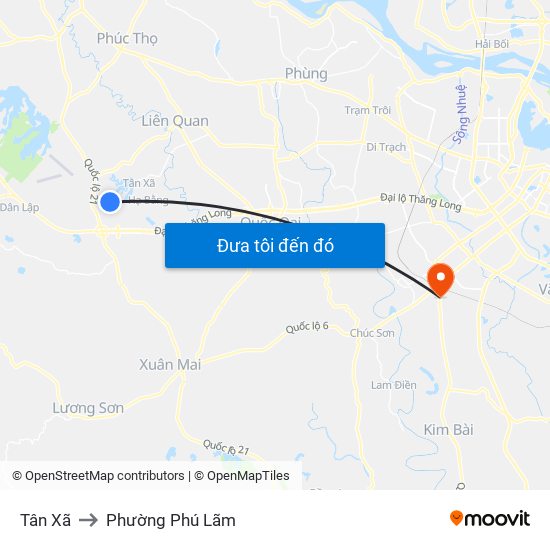 Tân Xã to Phường Phú Lãm map