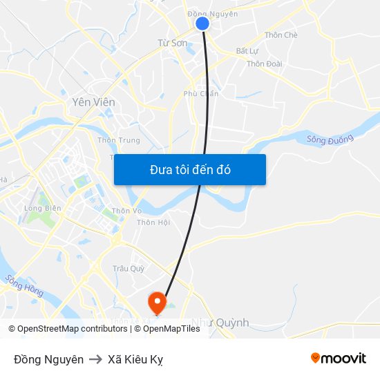 Đồng Nguyên to Xã Kiêu Kỵ map