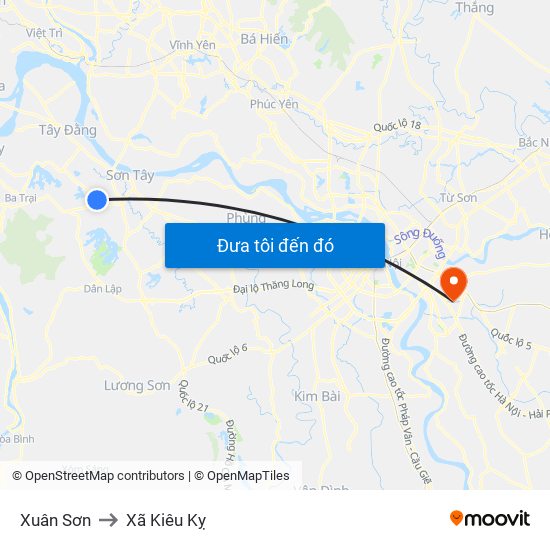 Xuân Sơn to Xã Kiêu Kỵ map