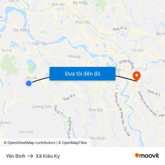 Yên Bình to Xã Kiêu Kỵ map