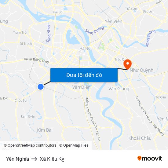 Yên Nghĩa to Xã Kiêu Kỵ map