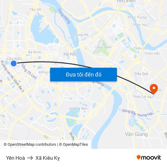 Yên Hoà to Xã Kiêu Kỵ map