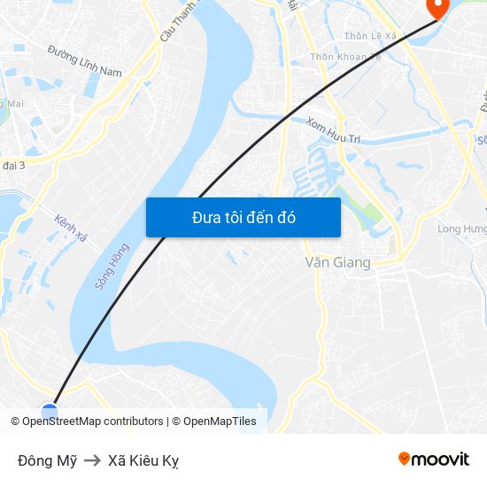 Đông Mỹ to Xã Kiêu Kỵ map