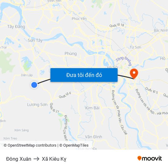 Đông Xuân to Xã Kiêu Kỵ map