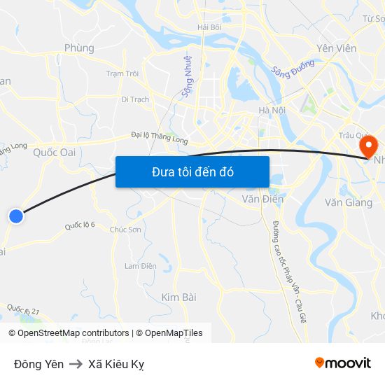 Đông Yên to Xã Kiêu Kỵ map