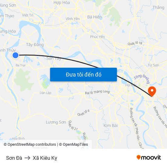 Sơn Đà to Xã Kiêu Kỵ map