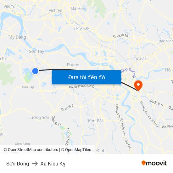 Sơn Đông to Xã Kiêu Kỵ map