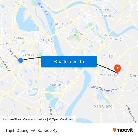 Thịnh Quang to Xã Kiêu Kỵ map